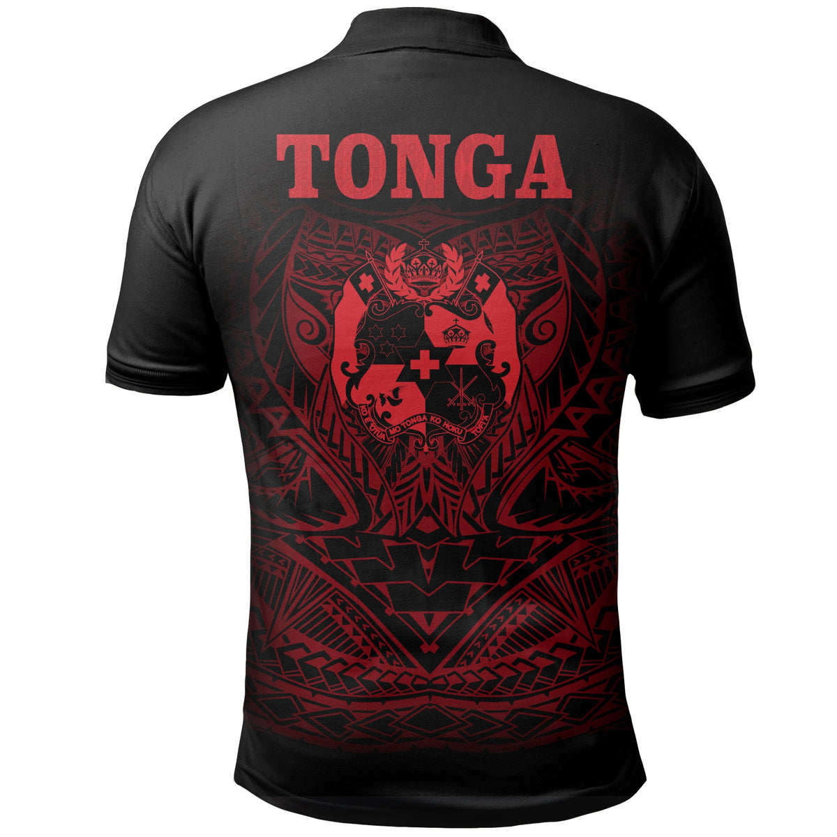 Tonga All Over Polo Shirt Tonga Coat Of Arms Red Tribal Pattern - Polynesian Pride