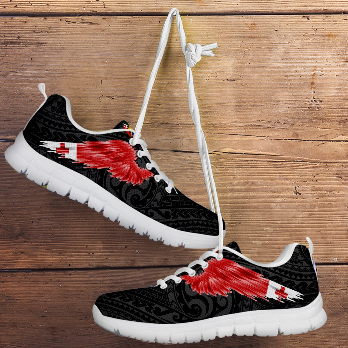 Tonga Sneakers - Tonga Coat Of Arms & Flag Wing - A8 - Polynesian Pride