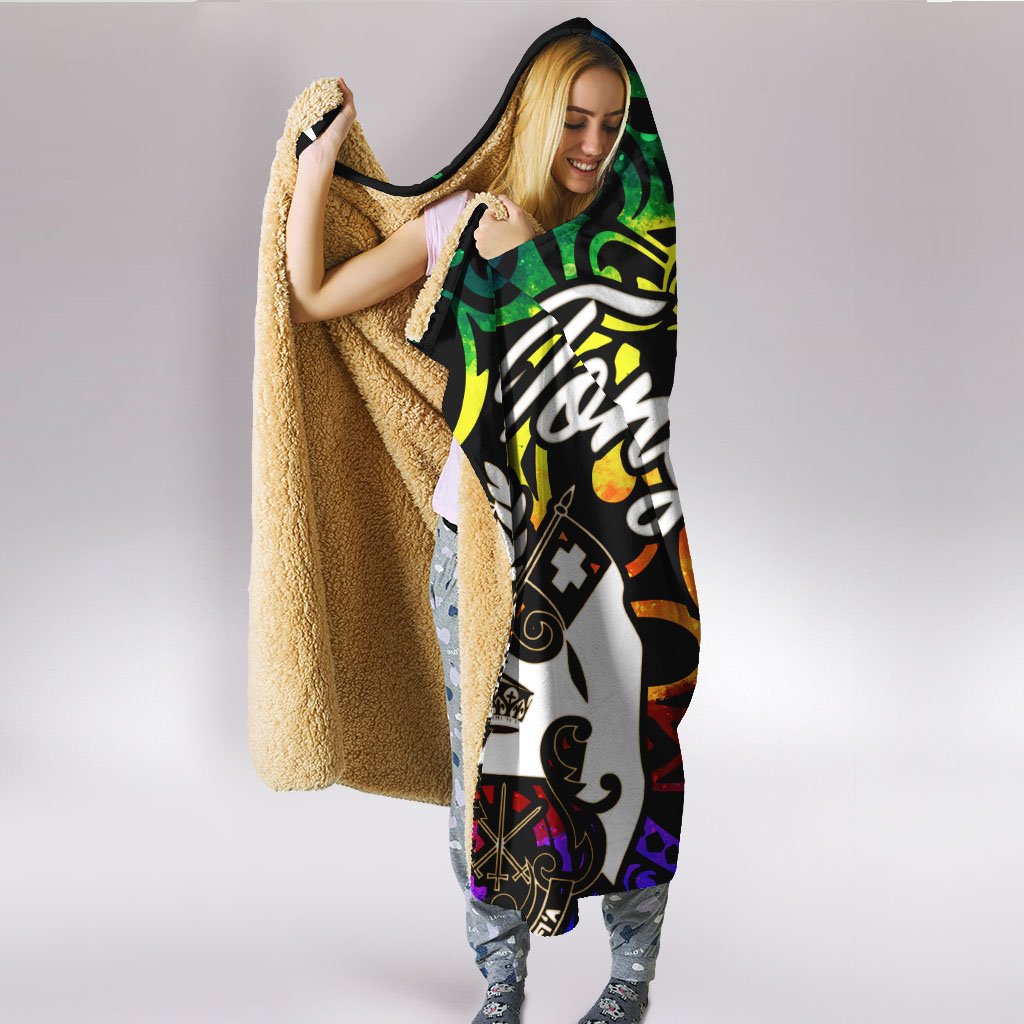 Tonga Hooded Blanket - Rainbow Polynesian Pattern - Polynesian Pride