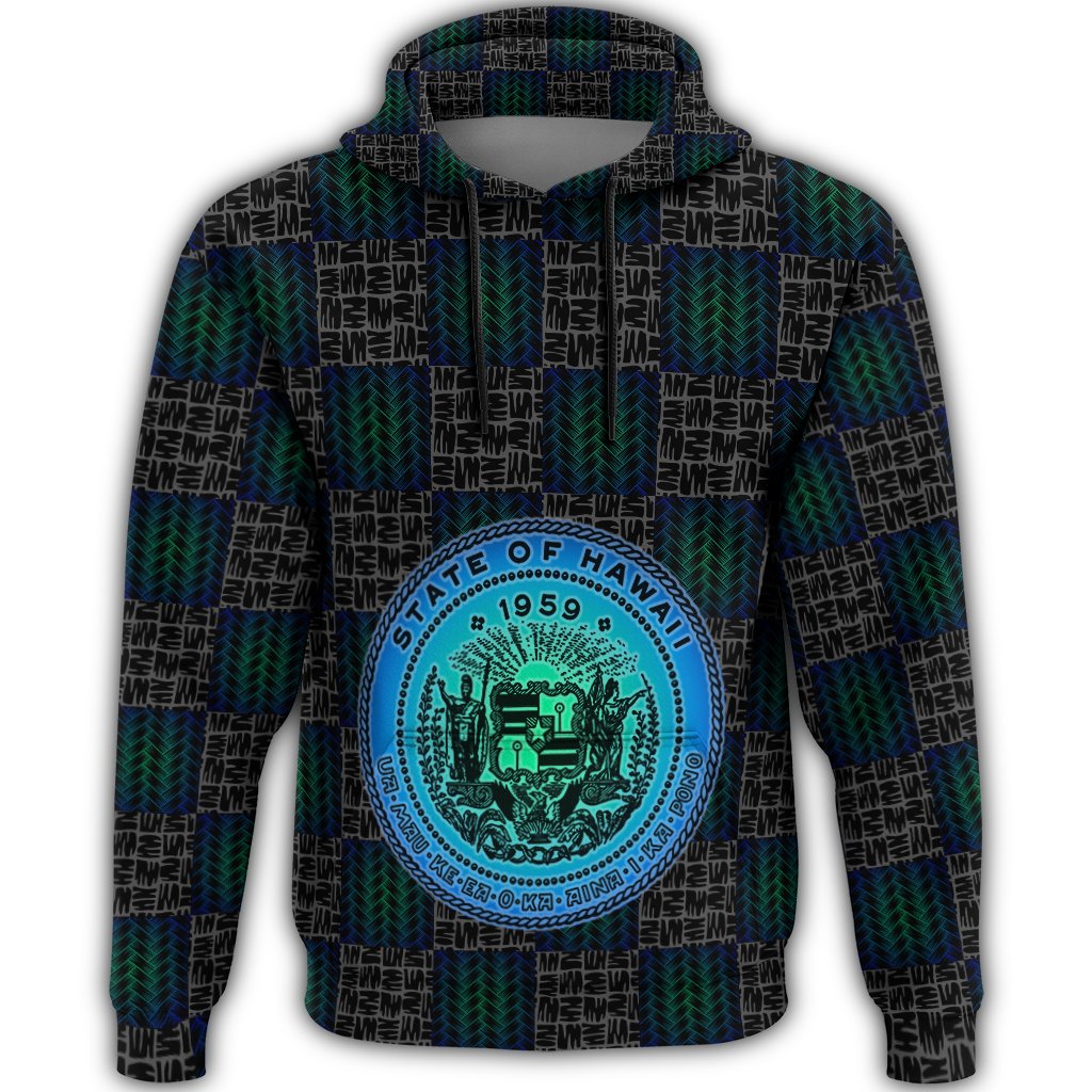 Hawaiian Hawaii Coat of Arms Inside Hoodie Blue Glow Style - Polynesian Pride