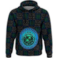 Hawaiian Hawaii Coat of Arms Inside Hoodie Blue Glow Style - Polynesian Pride