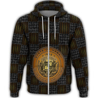 Hawaiian Hawaii Coat of Arms Inside Zipper Hoodie Gold Glow Style - Polynesian Pride
