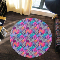 Tropical Exotic Leaves And Flowers On Geometrical Ornament. Round Carpet - AH - Polynesian Pride