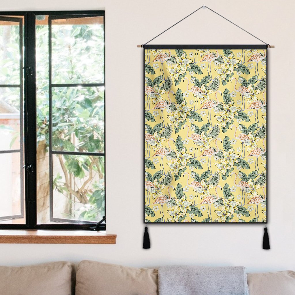 Tropical Flamingo Yellow Hanging Poster - AH Hanging Poster 50 x 75 cm Cotton And Linen - Polynesian Pride