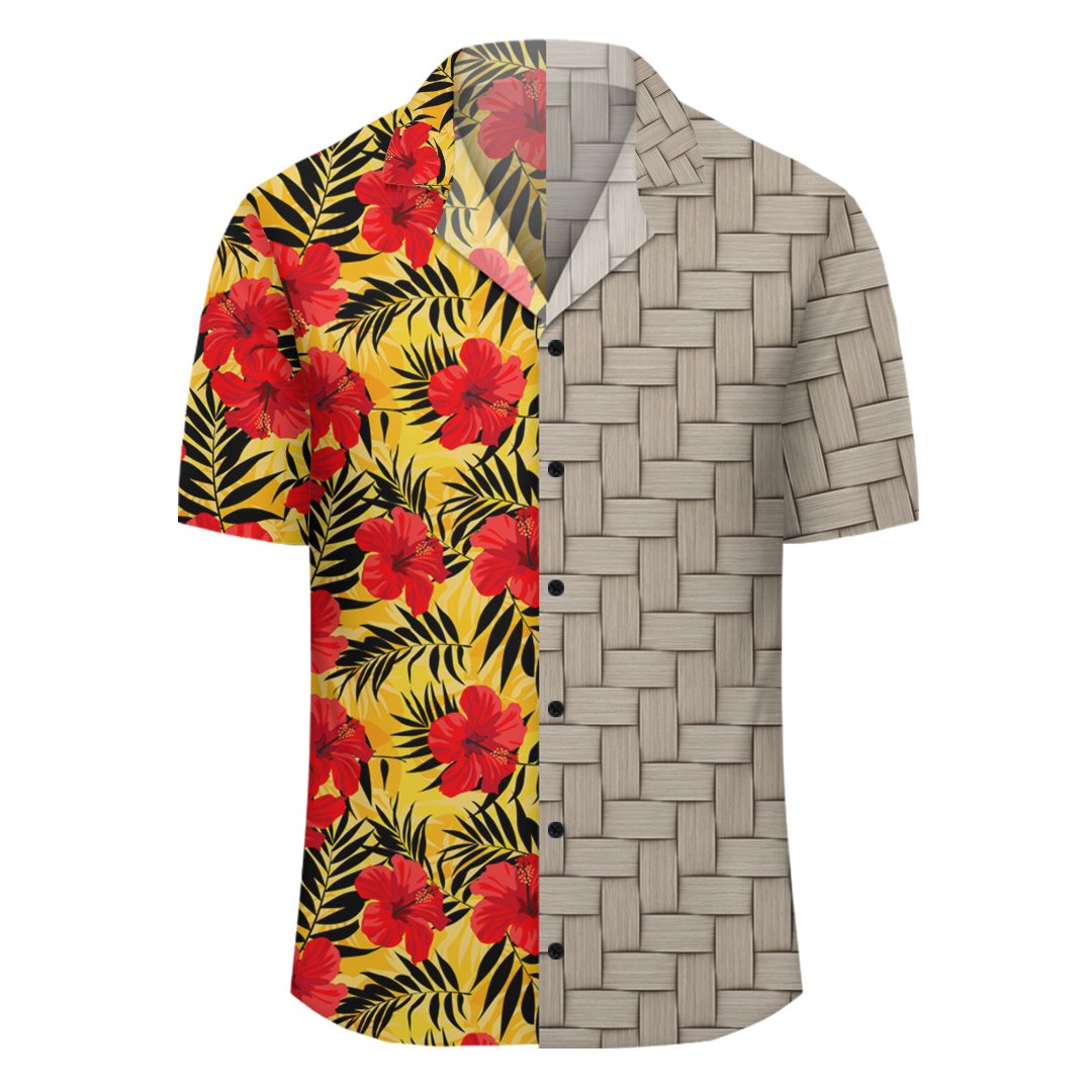 Tropical Flowers And Palm Leaves Lauhala Moiety Hawaiian Shirt - Polynesian Pride