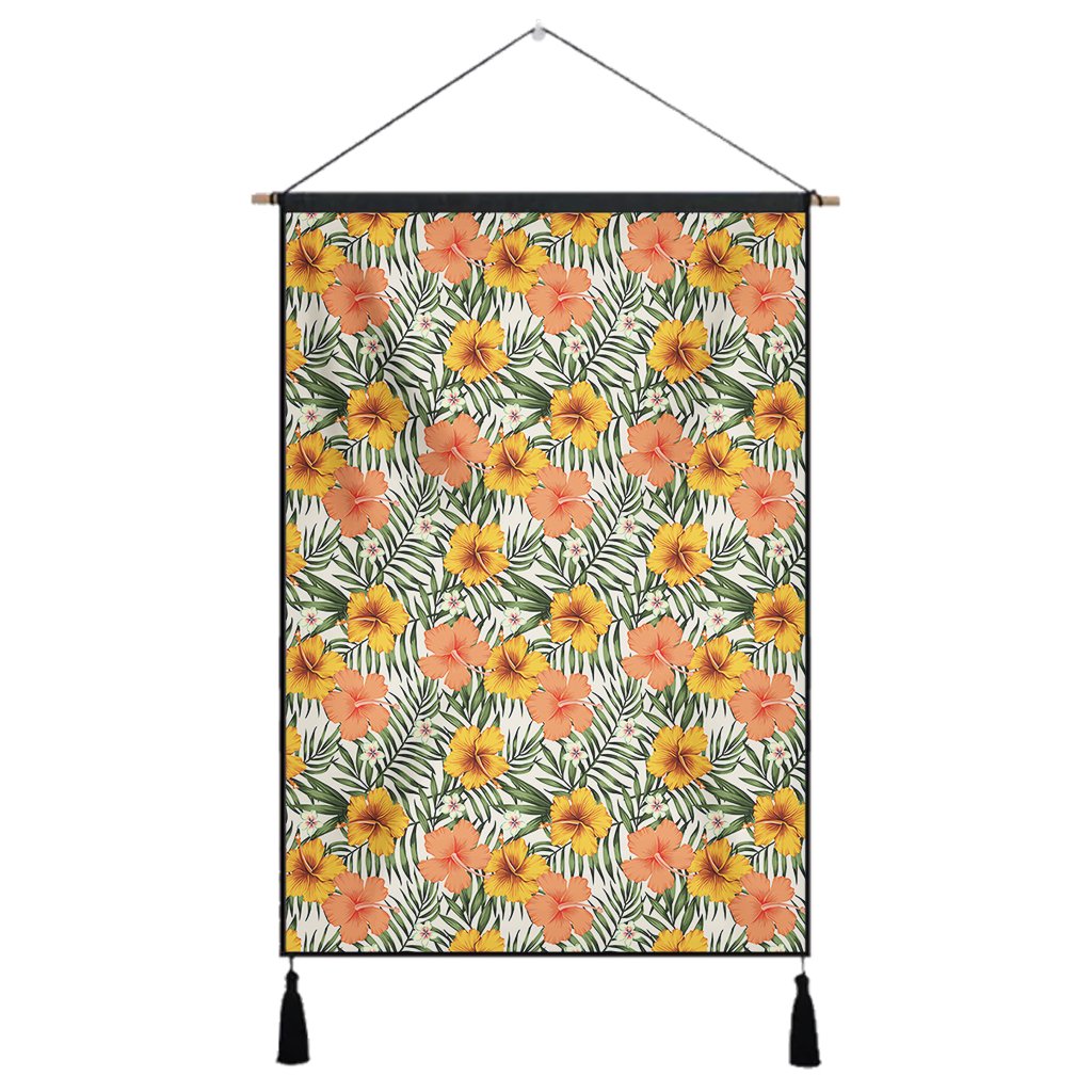 Tropical Flowers Hibiscus Pink Yellow Hanging Poster - AH Hanging Poster 43 x 65 cm Cotton And Linen - Polynesian Pride