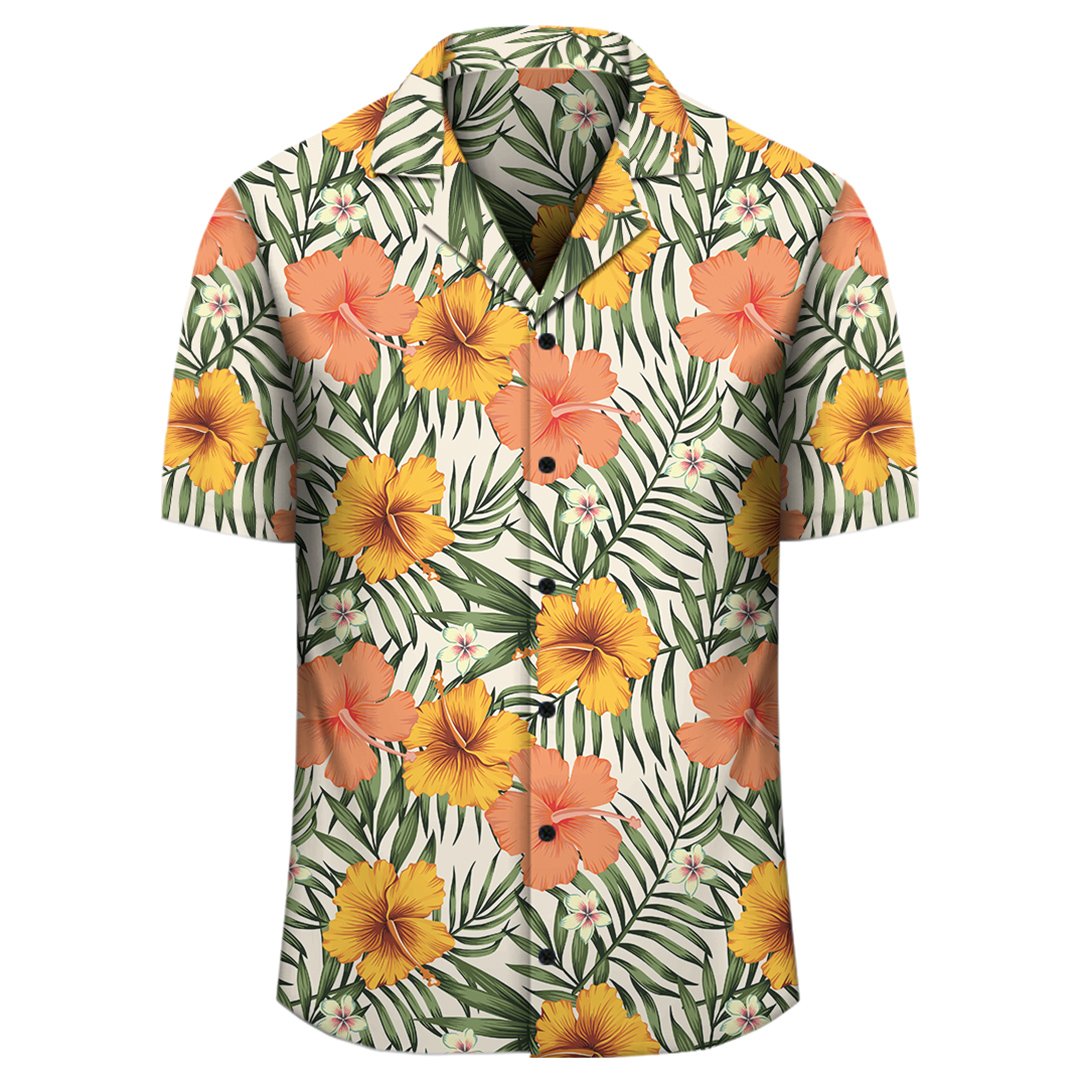 Tropical Flowers Hibiscus Pink Yellow Hawaiian Shirt - Polynesian Pride