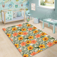Tropical Flowers Hibiscus Pink Yellow Area Rug - AH - Polynesian Pride