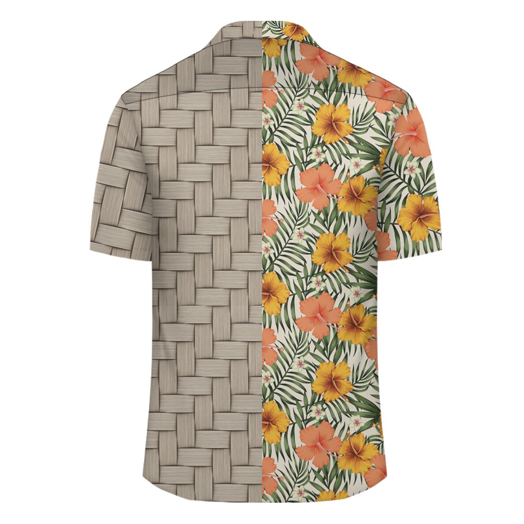 Tropical Flowers Hibiscus Pink Yellow Lauhala Moiety Hawaiian Shirt - Polynesian Pride
