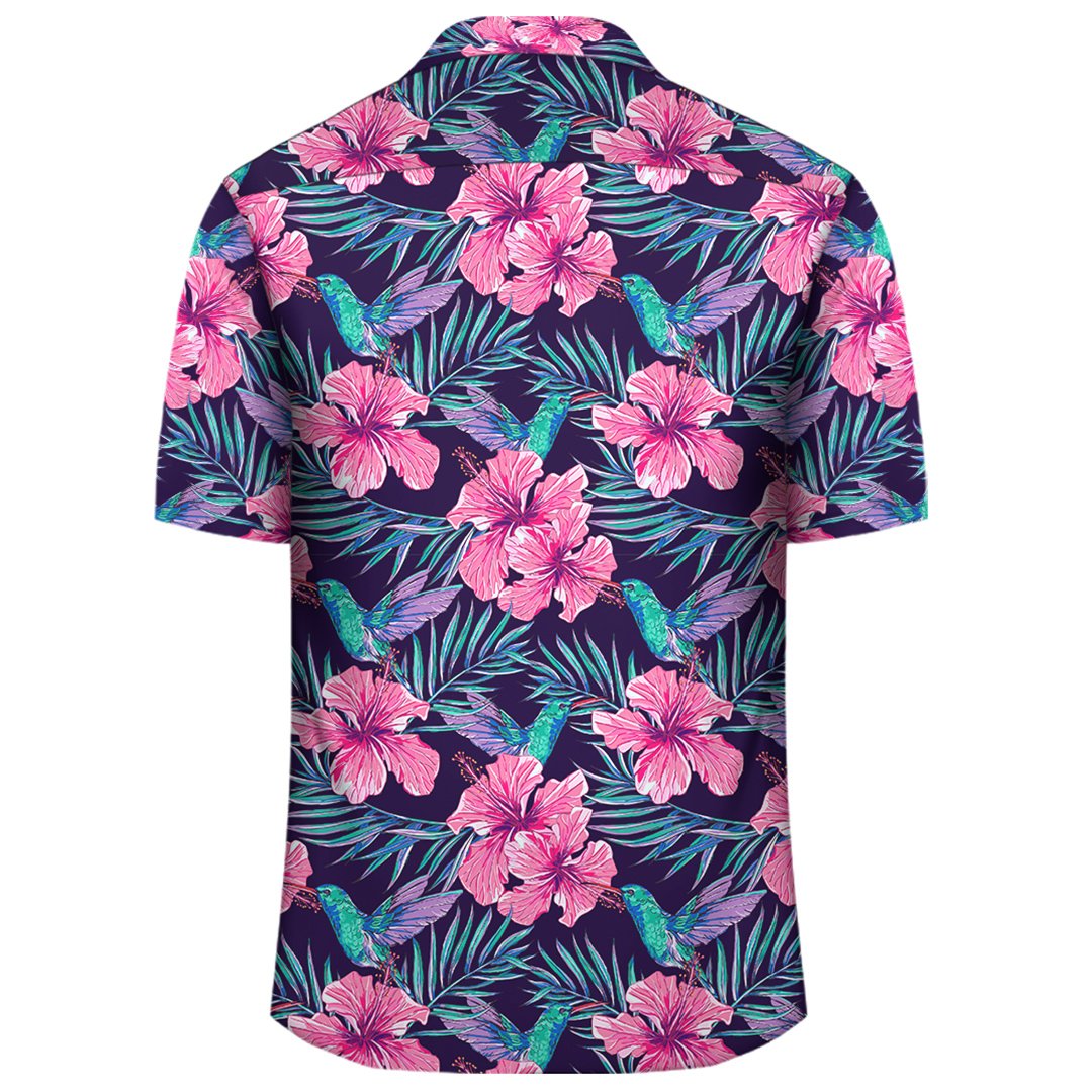 Tropical Flowers With Hummingbirds Palm Leaves Hawaiian Shirt - Polynesian Pride