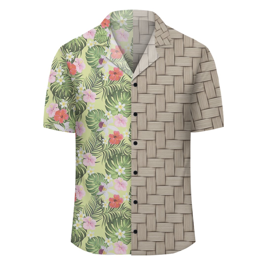 Tropical Hibiscus Plumeria Green Lauhala Moiety Hawaiian Shirt - Polynesian Pride