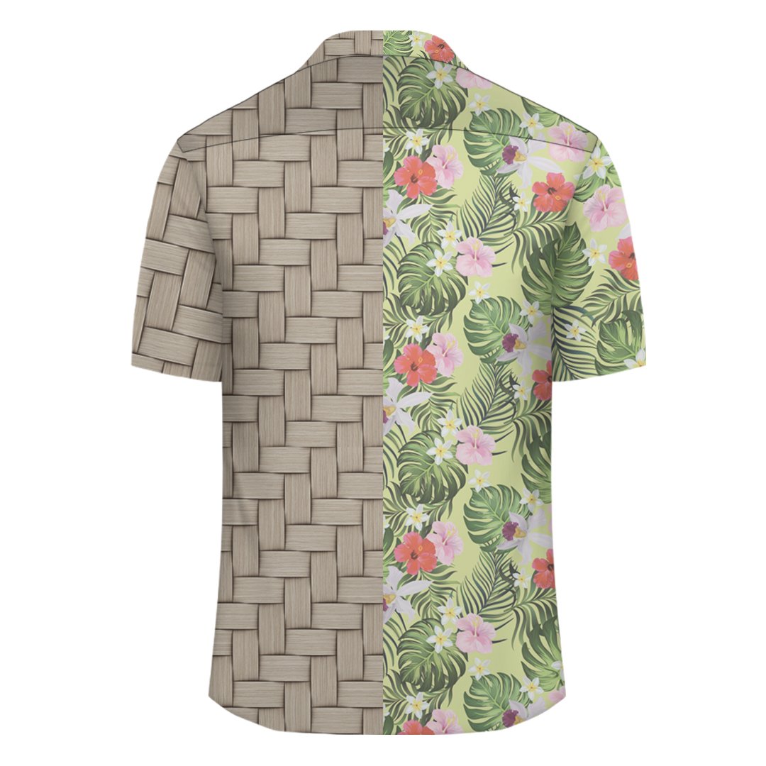 Tropical Hibiscus Plumeria Green Lauhala Moiety Hawaiian Shirt - Polynesian Pride