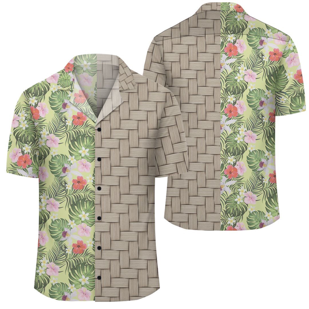 Tropical Hibiscus Plumeria Green Lauhala Moiety Hawaiian Shirt Unisex Art - Polynesian Pride