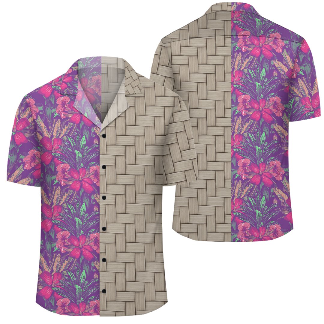 Tropical Hibiscus Purple Lauhala Moiety Hawaiian Shirt Unisex Art - Polynesian Pride