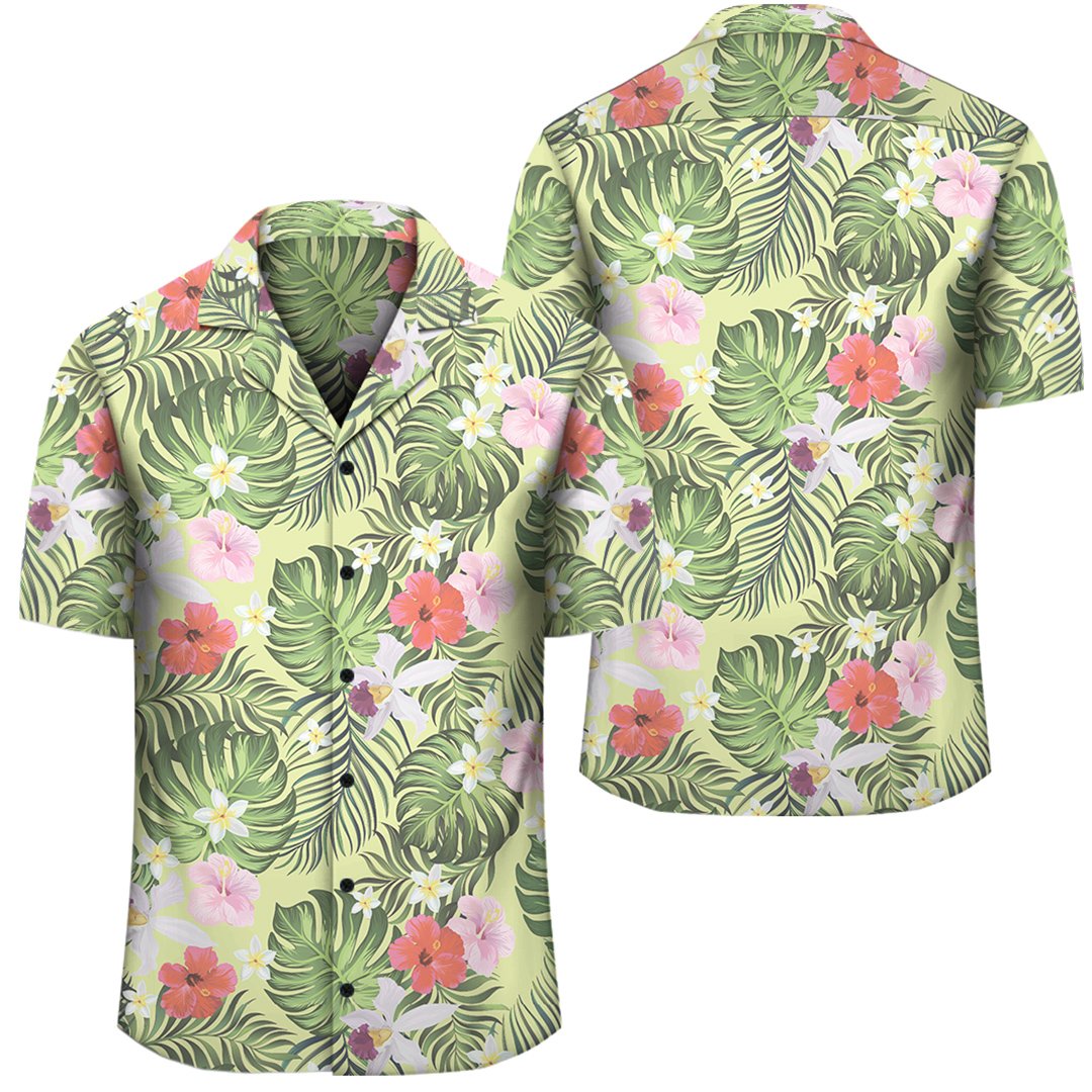 Tropical Hibiscus Plumeria Green Hawaiian Shirt Unisex Black - Polynesian Pride