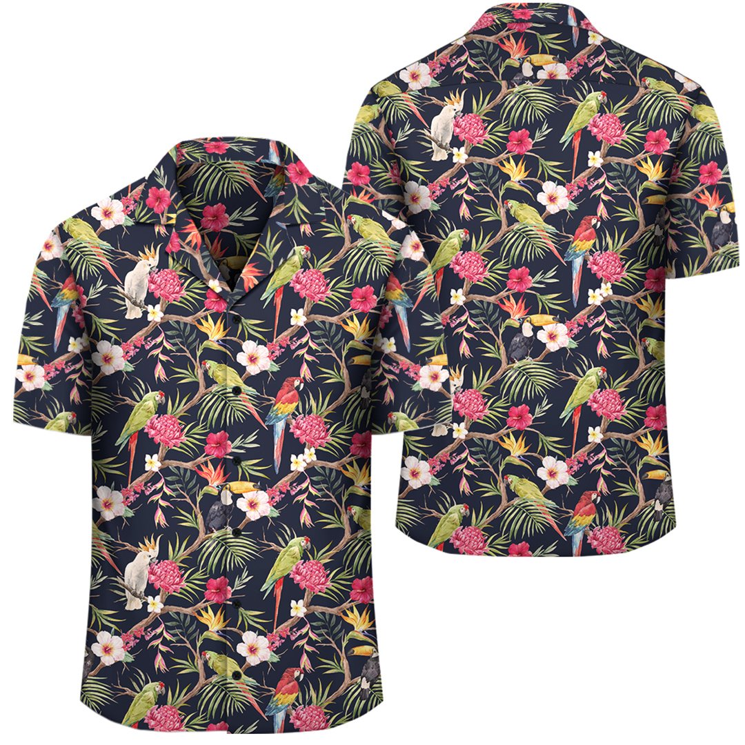 Tropical Hibiscus Strelitzia Palm Leaves Hawaiian Shirt Unisex Black - Polynesian Pride
