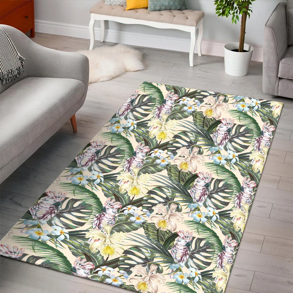 Tropical Jungle Parrots And Flamingos Area Rug - AH - Polynesian Pride