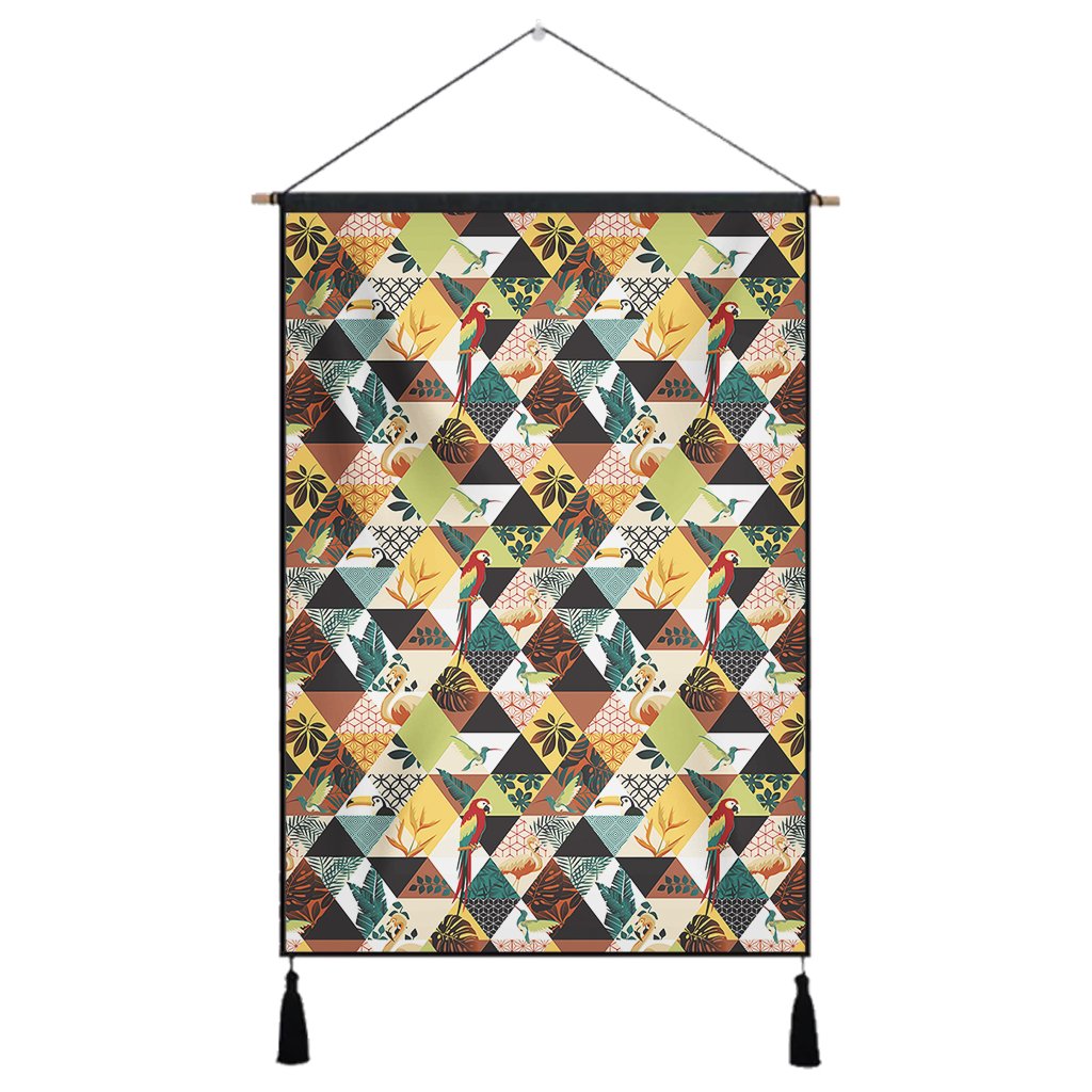 Tropical Jungle Parrots And Flamingos Pattern Hanging Poster - AH Hanging Poster 43 x 65 cm Cotton And Linen - Polynesian Pride