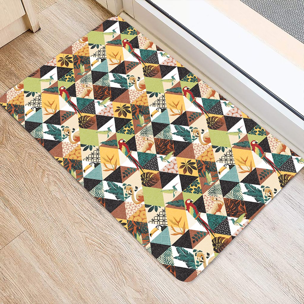 Tropical Jungle Parrots And Flamingos Pattern Hawaii Door Mat - Polynesian Pride