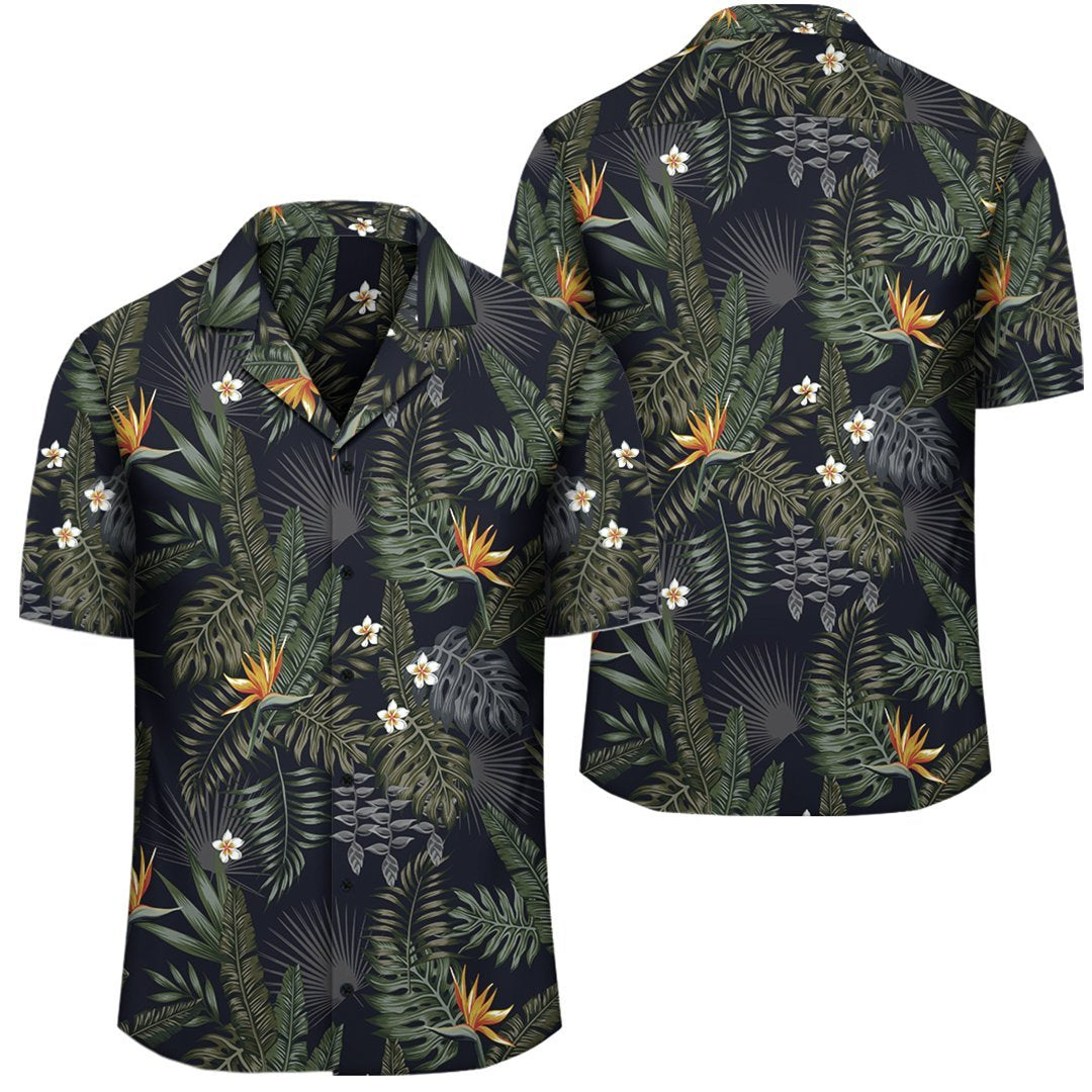 Tropical Leaves And Flowers In The Night Style Hawaiian Shirt Unisex Black - Polynesian Pride