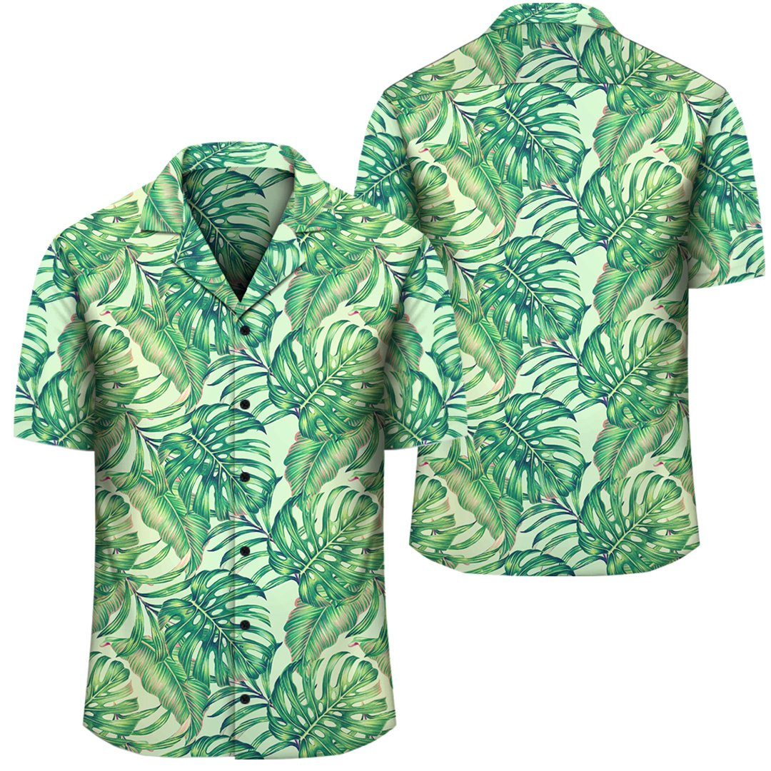 Tropical Leaves Jungle Monstera Leaf Hawaiian Shirt Unisex Black - Polynesian Pride