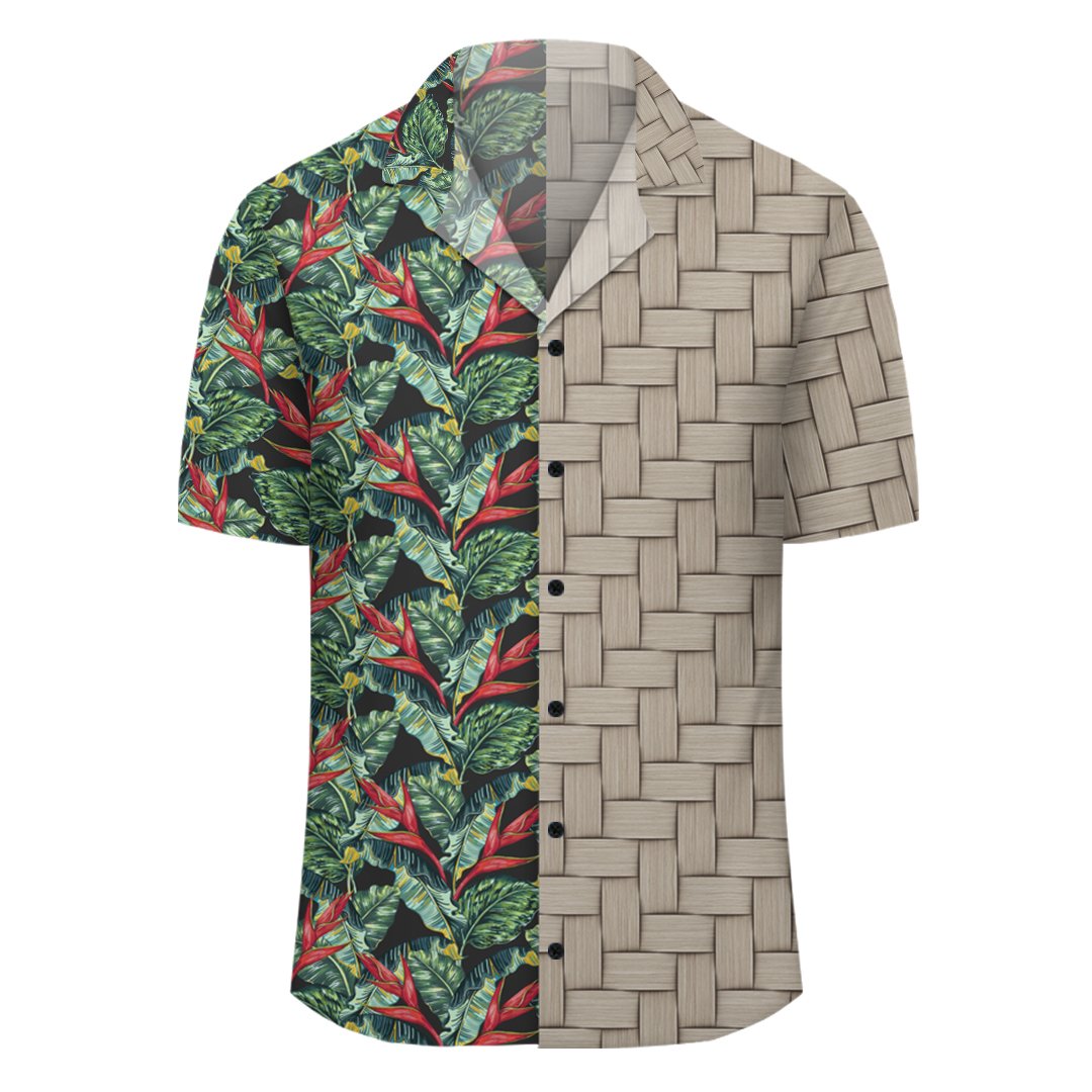 Tropical Monstera Leaf Green Mix Lauhala Moiety Hawaiian Shirt - Polynesian Pride