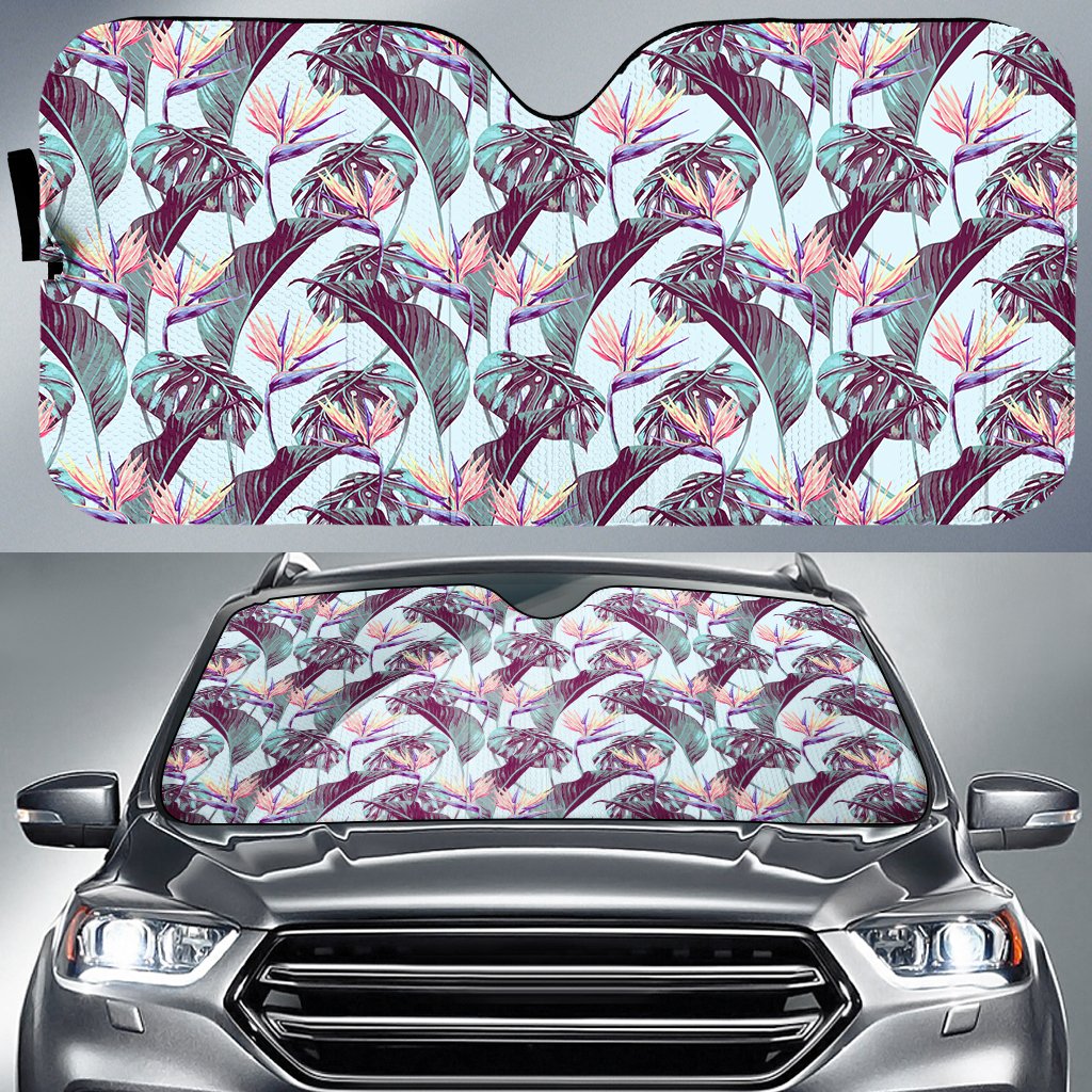 Tropical Monstera Leaf Hawaii Car Sun Shade Auto Sun Shade Universal Fit White - Polynesian Pride