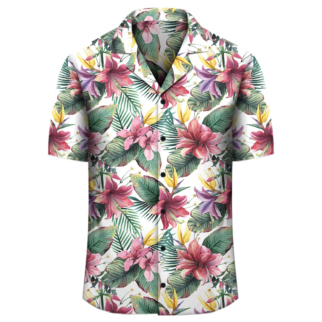 Tropical Palm Leaf White Hawaiian Shirt - Polynesian Pride