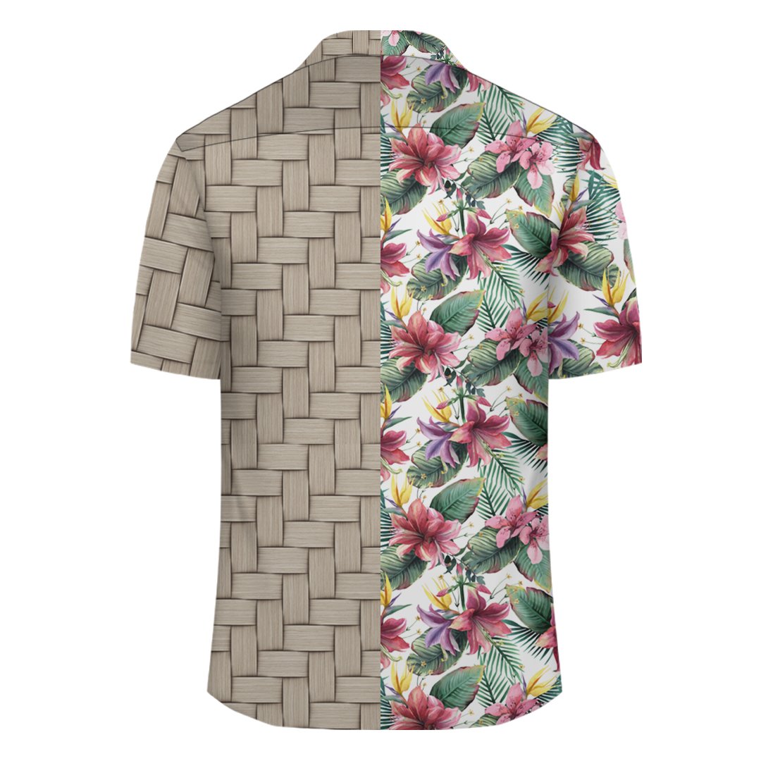 Tropical Palm Leaf White Lauhala Moiety Hawaiian Shirt - Polynesian Pride