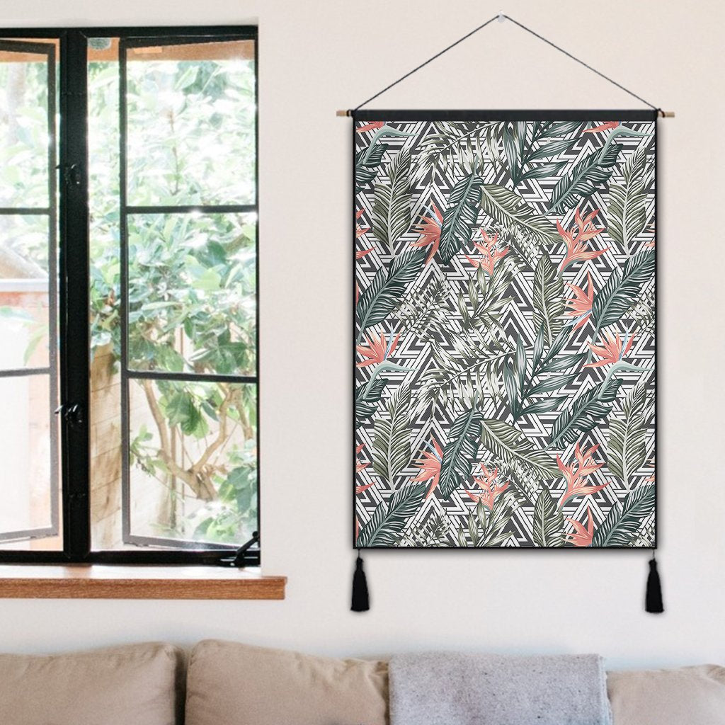 Tropical Palm Leaves And Flowers Hanging Poster - AH Hanging Poster 50 x 75 cm Cotton And Linen - Polynesian Pride