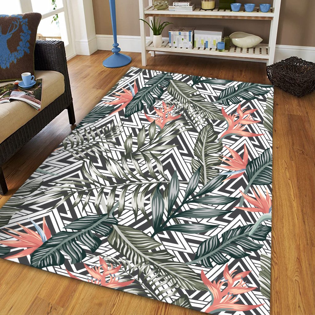 Tropical Palm Leaves And Flowers Area Rug - AH - Polynesian Pride