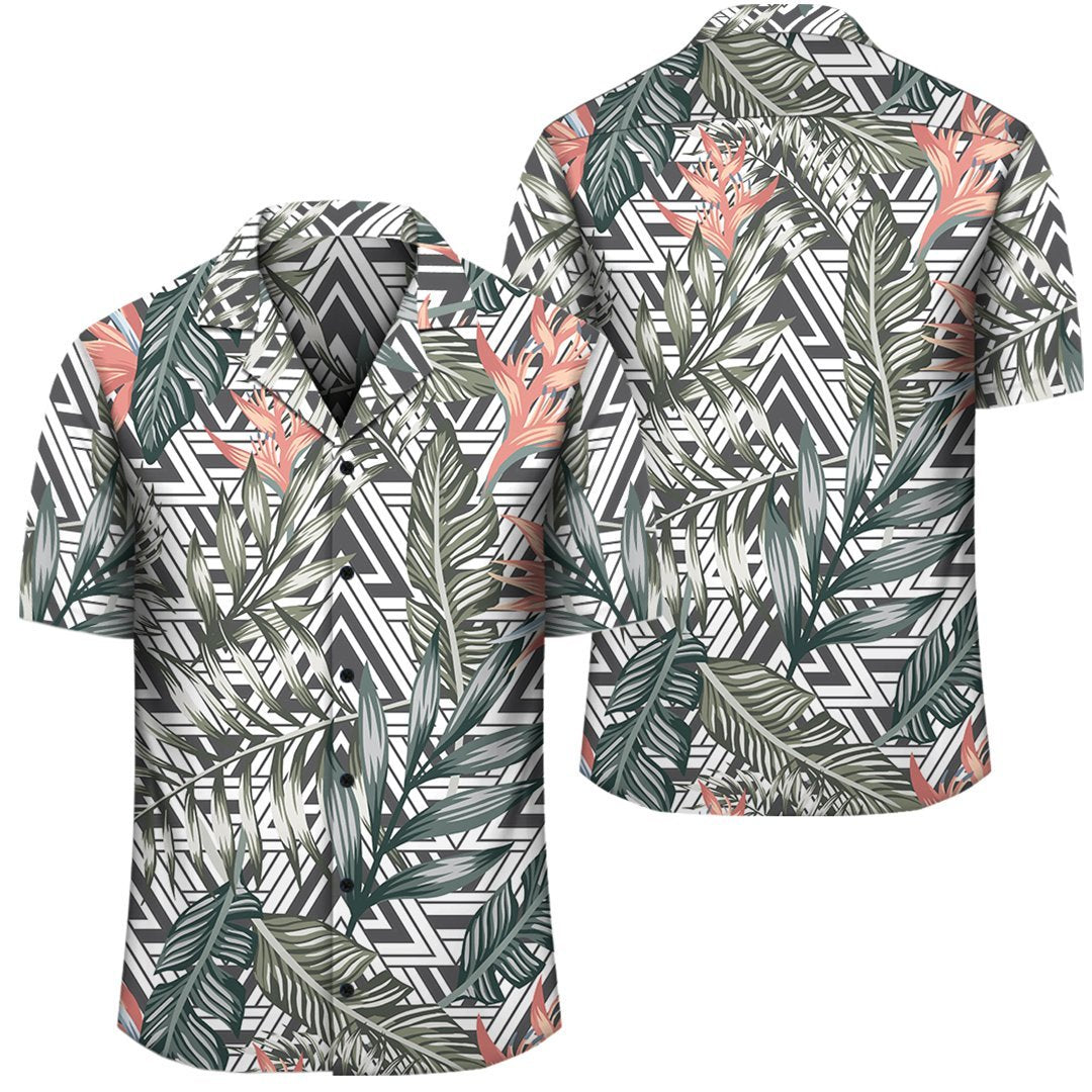 Tropical Palm Leaves And Flowers Hawaiian Shirt Unisex Black - Polynesian Pride
