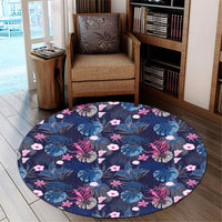 Tropical Palm Tree And Flower Round Carpet - AH Round Carpet Luxurious Plush - Polynesian Pride