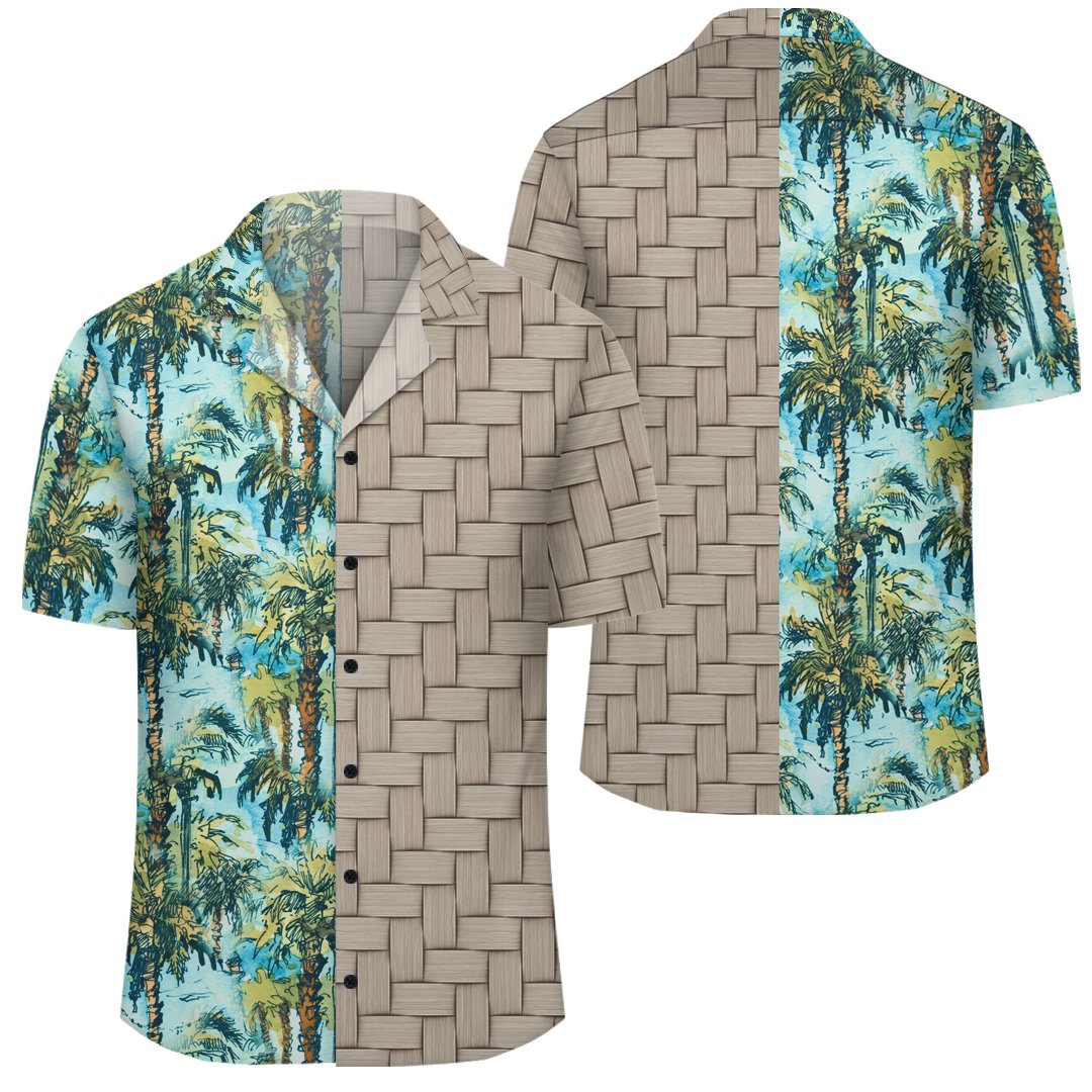 Tropical Palm Trees Blue Lauhala Moiety Hawaiian Shirt Unisex Art - Polynesian Pride