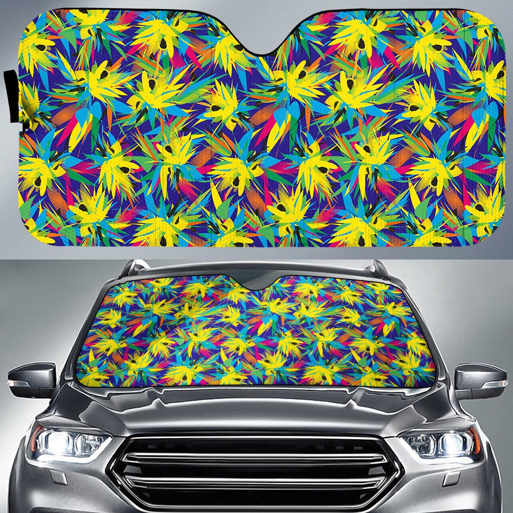 Tropical Pattern Mix Hawaii Car Sun Shade Auto Sun Shade Universal Fit White - Polynesian Pride