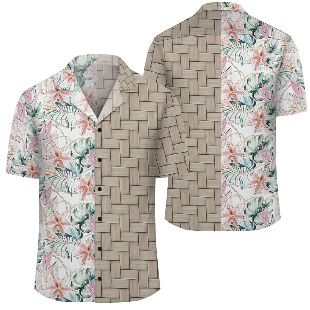 Tropical Pattern With Orchids Leaves And Gold Chains Lauhala Moiety Hawaiian Shirt Unisex Art - Polynesian Pride