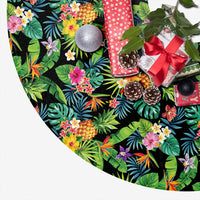 Tropical Pattern With Pineapples Palm Leaves And Flowers Tree Skirt - Polynesian Pride