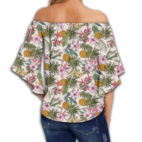 Tropical Pineaapple Women's Off Shoulder Wrap Waist Top - AH - Polynesian Pride