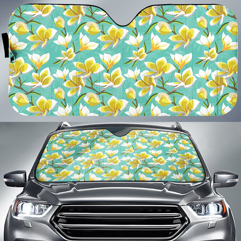 Tropical Plumeria Blue Hawaii Car Sun Shade Auto Sun Shade Universal Fit Blue - Polynesian Pride