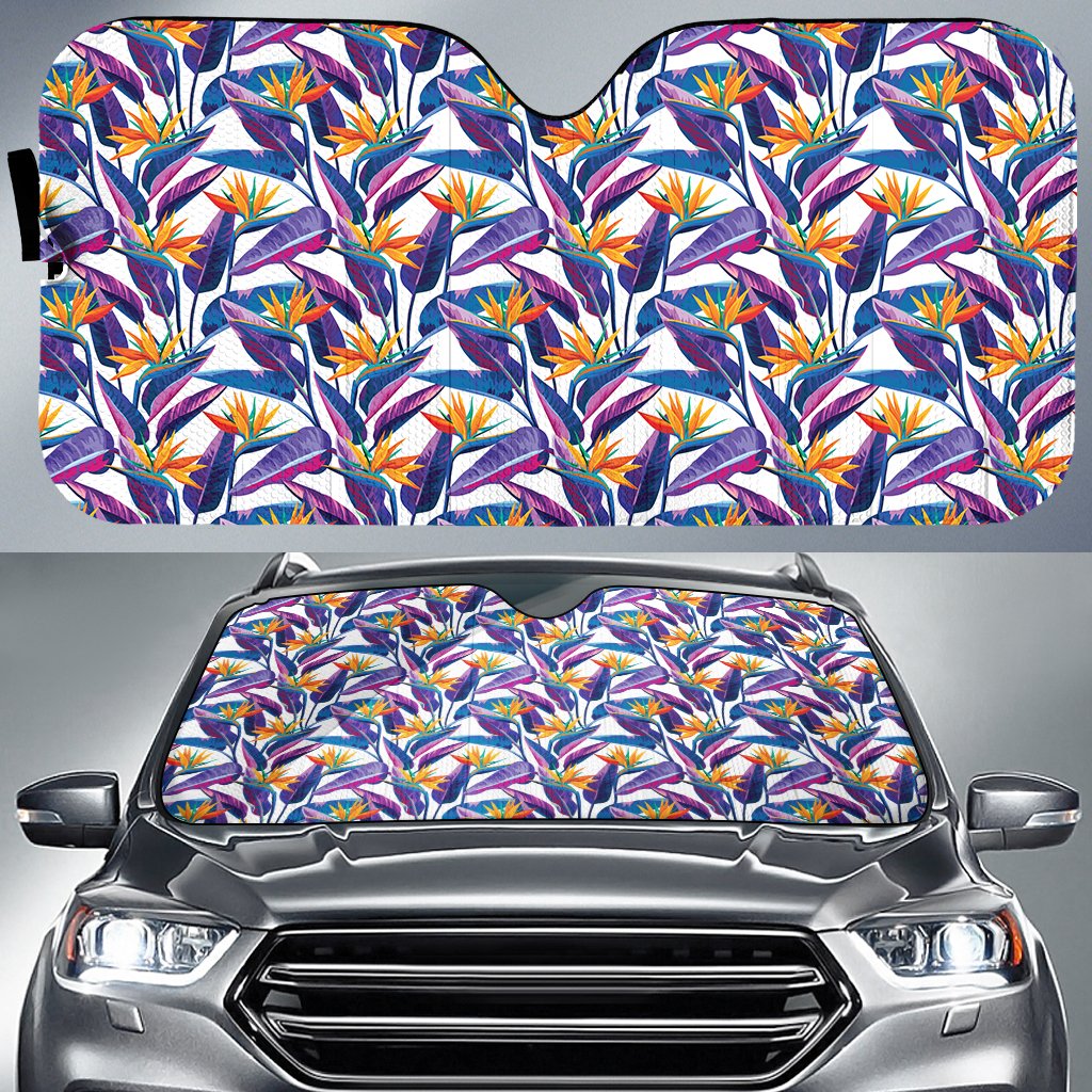 Tropical Strelitzia Hawaii Car Sun Shade Auto Sun Shade Universal Fit White - Polynesian Pride