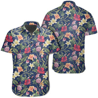 Hawaiian Shirt - Tropical Hibiscus Red And Plumeria White Shirt Unisex Black - Polynesian Pride