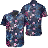 Hawaiian Shirt - Tropical Palm Tree And Flower Shirt Unisex Black - Polynesian Pride