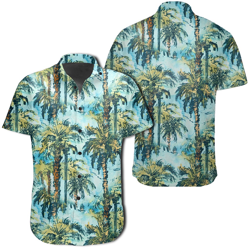 Hawaiian Shirt - Tropical Palm Trees Blue Shirt Unisex Black - Polynesian Pride