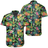 Hawaiian Shirt - Tropical Pattern With Pineapples, Palm Leaves And Flowers Shirt Unisex Black - Polynesian Pride