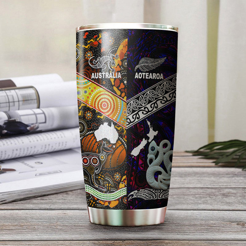 New Zealand Maori Aotearoa And Australia Aboriginal Tumbler Together - Purple LT8 Purple - Polynesian Pride