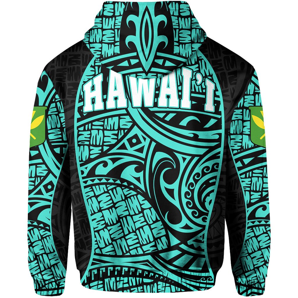 Polynesian Kanaka Maoli Hawaii Zip Hoodie Turquoise Gel Style - Polynesian Pride