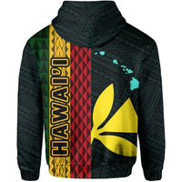 Polynesian Kakau Kanaka Flag Map of Hawaii Zip Hoodie Turquoise - Polynesian Pride