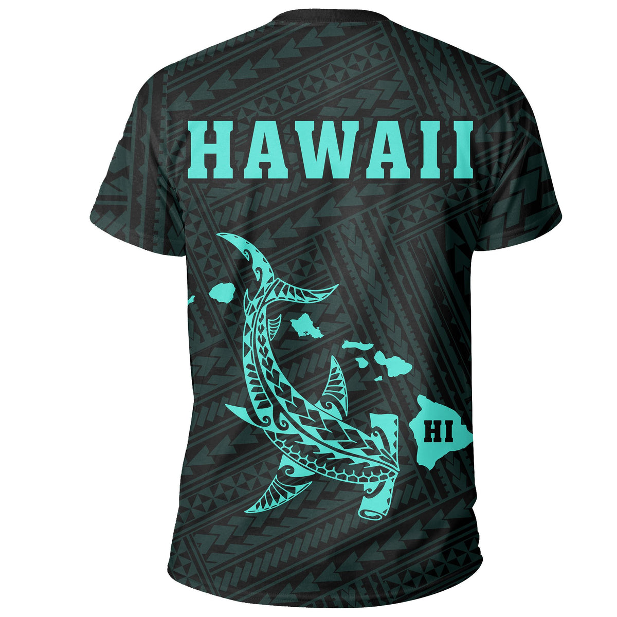 Hawaii Kakau Hammerhead Shark T Shirt Turquoise - Polynesian Pride