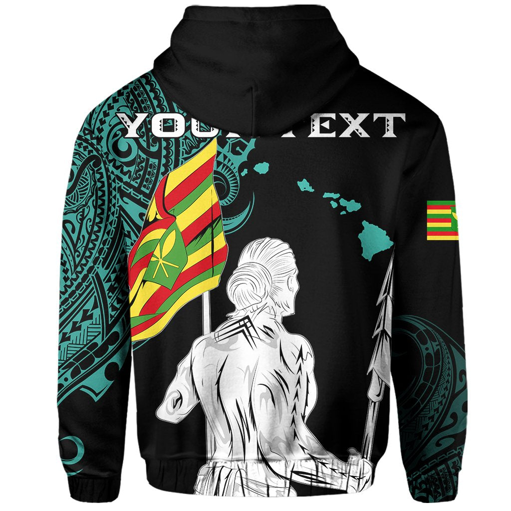 Personalized Hawaii Kanaka Map Polynesian Warrior Ikaika Hoodie William Style Turquoise - Polynesian Pride