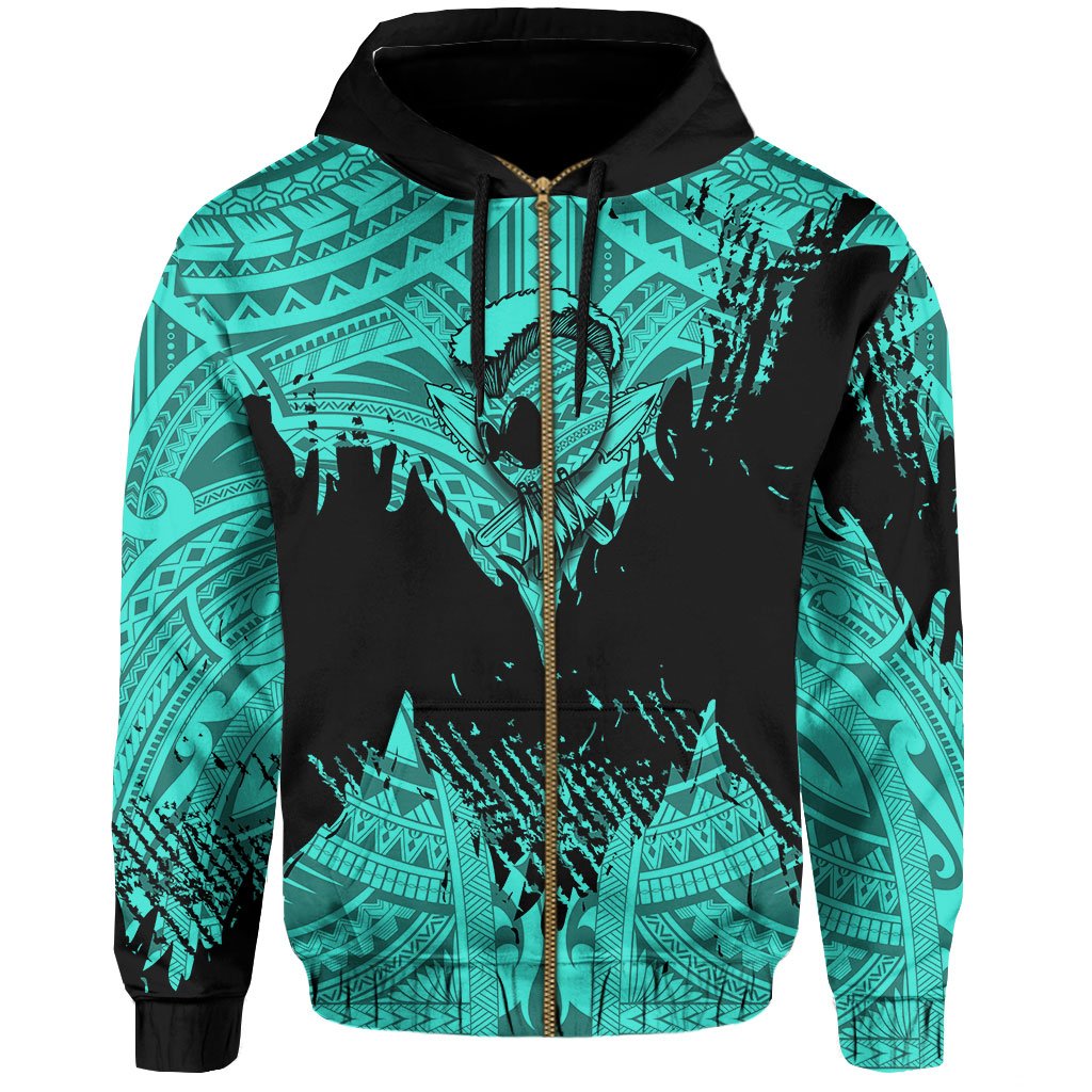Hawaii Polynesian Hoodie Zip Warrior Ikaika Benjamin Style Turquoise - Polynesian Pride